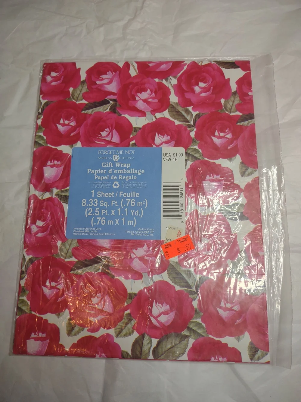 Pink Rose Gift Wrap Sheet - American Greetings